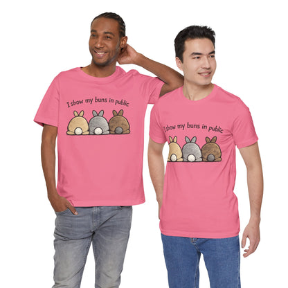 "I Show My Buns in Public" T-Shirt – Rabbit Show Exhibitor Tee | Funny Unisex Bunny Apparel