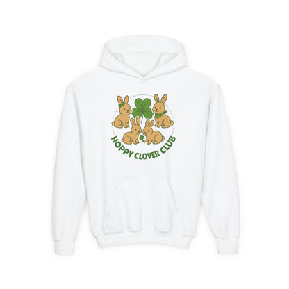 Youth “Hoppy Clover Club” Heavy Blend Hooded Sweatshirt – Lucky Rabbits & Clover Design