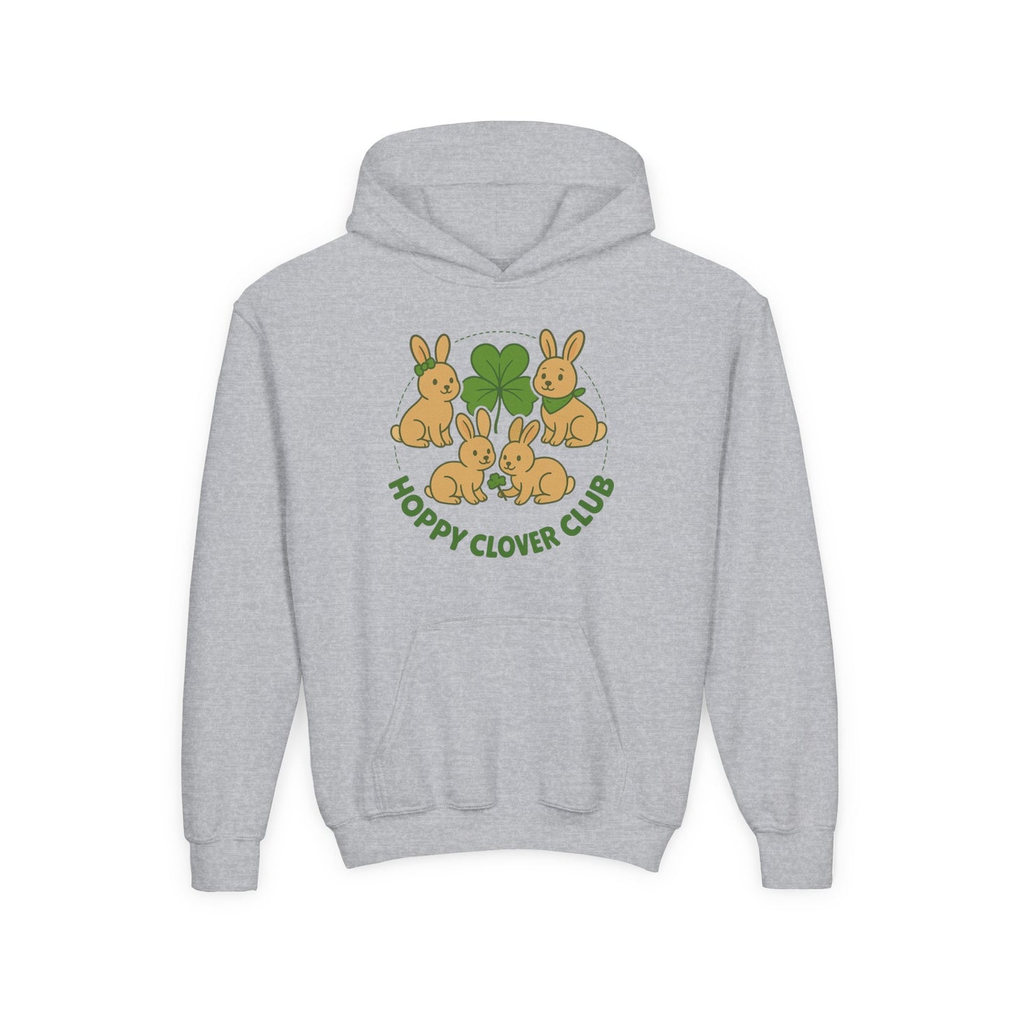 Youth “Hoppy Clover Club” Heavy Blend Hooded Sweatshirt – Lucky Rabbits & Clover Design