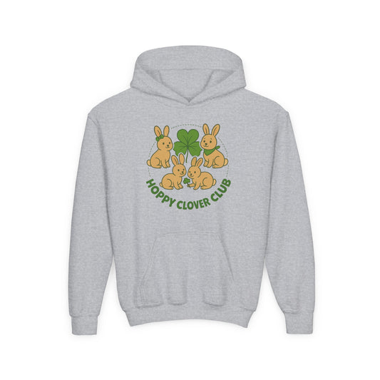 Youth “Hoppy Clover Club” Heavy Blend Hooded Sweatshirt – Lucky Rabbits & Clover Design