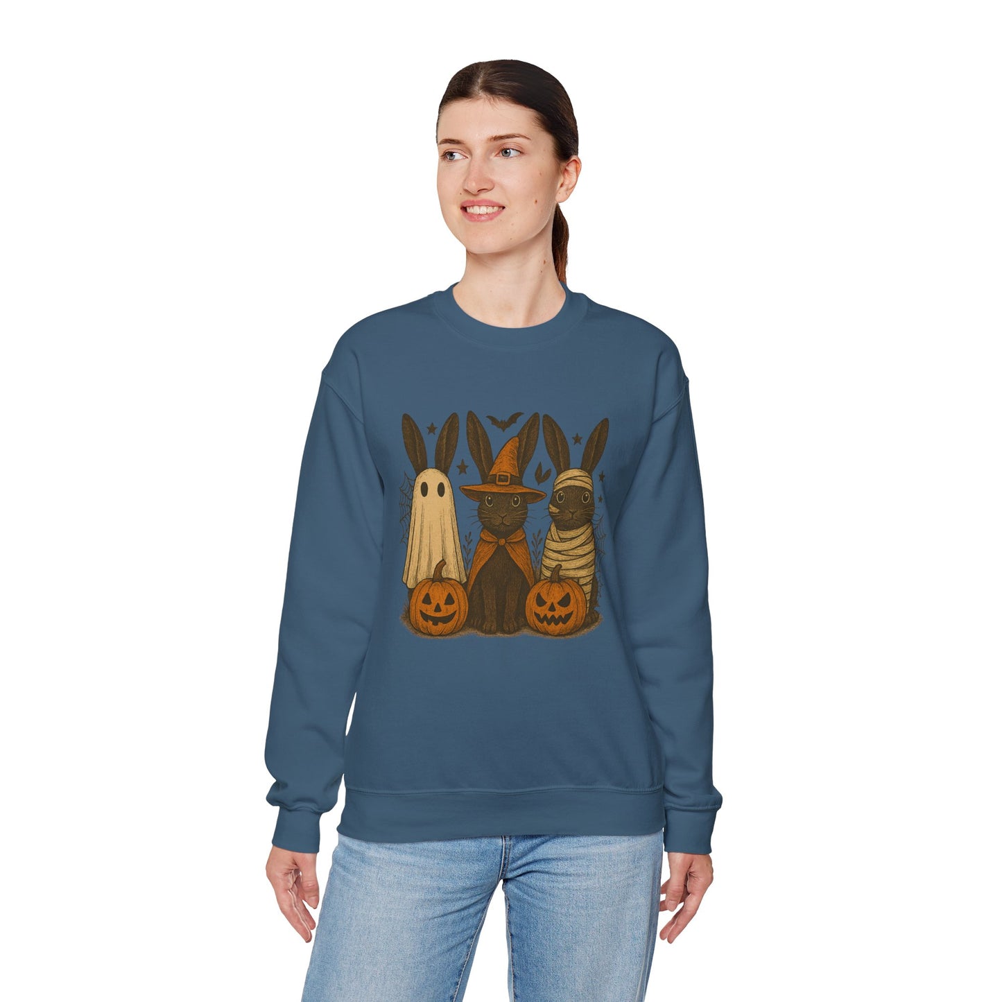 Ghosts, Witches & Mummies—Oh My! Halloween Bunny Sweatshirt - Cozy Fall Rabbit Apparel - Unisex Spooky Season Crewneck