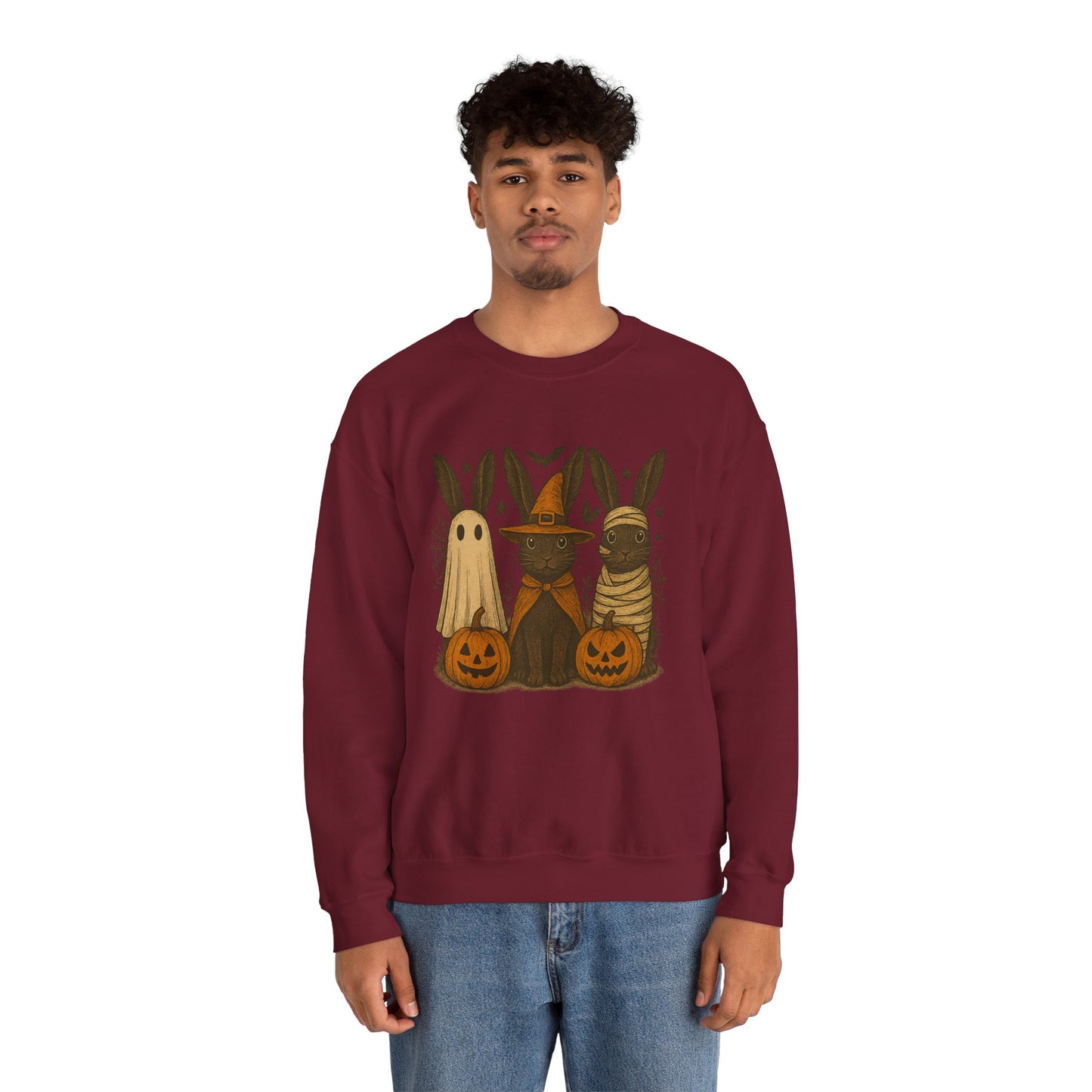 Ghosts, Witches & Mummies—Oh My! Halloween Bunny Sweatshirt - Cozy Fall Rabbit Apparel - Unisex Spooky Season Crewneck