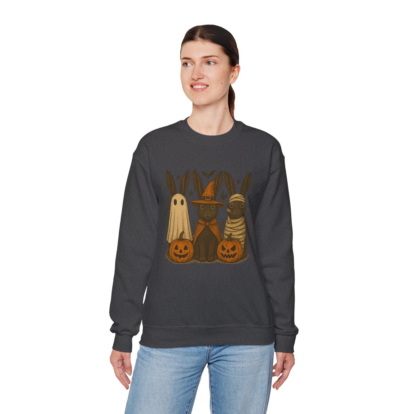 Ghosts, Witches & Mummies—Oh My! Halloween Bunny Sweatshirt - Cozy Fall Rabbit Apparel - Unisex Spooky Season Crewneck