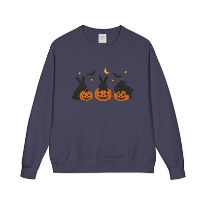 Pumpkin Patch Bunnies Halloween Sweatshirt – Rabbit & Jack-o’-Lantern Crewneck | Cozy Fall Fashion Unisex Apparel - Spooky Season Gift