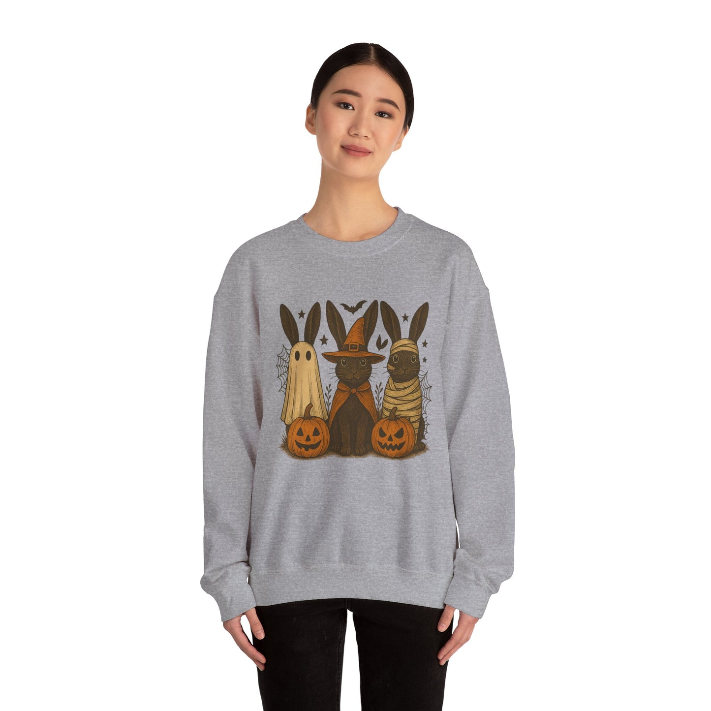 Ghosts, Witches & Mummies—Oh My! Halloween Bunny Sweatshirt - Cozy Fall Rabbit Apparel - Unisex Spooky Season Crewneck