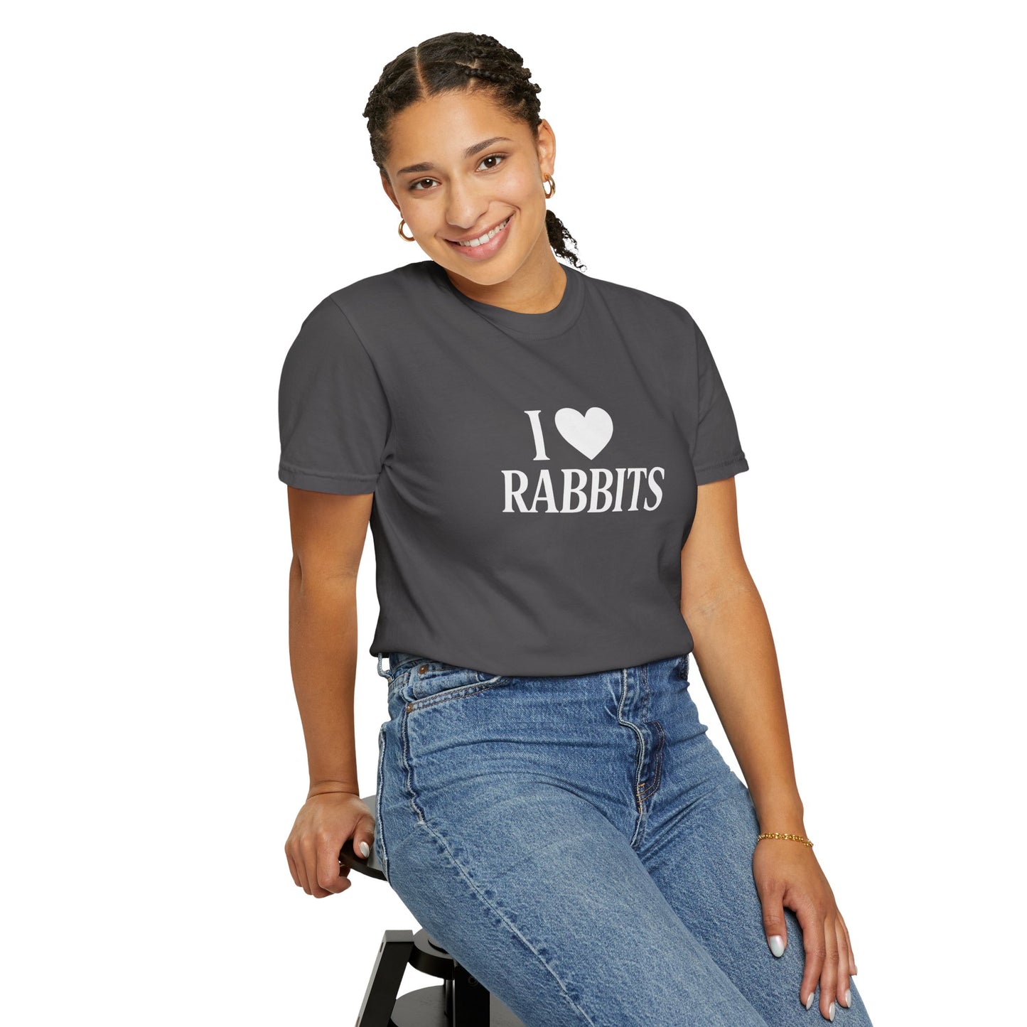 I ♥ Rabbits – Garment-Dyed Unisex Tee for Bunthusiasts - I Love Rabbits T-Shirt for Bunny Lovers