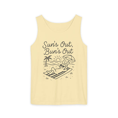 Sun’s Out, Bun’s Out Chill Beach Bunny Tank Top - Unisex Garment-Dyed Tee | Summer Rabbit Vibes - Beach Wear - Vacation Apparel