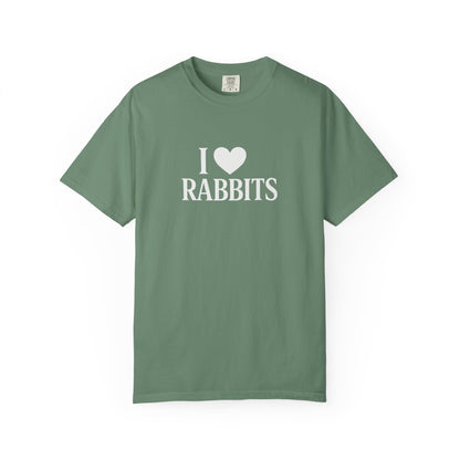 I ♥ Rabbits – Garment-Dyed Unisex Tee for Bunthusiasts - I Love Rabbits T-Shirt for Bunny Lovers
