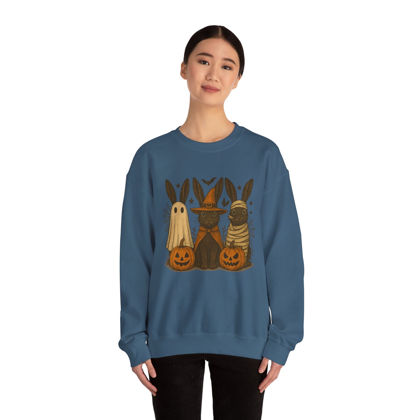 Ghosts, Witches & Mummies—Oh My! Halloween Bunny Sweatshirt - Cozy Fall Rabbit Apparel - Unisex Spooky Season Crewneck