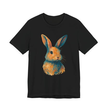 Golden Hour Bunny Unisex Short Sleeve Shirt – Painterly Rabbit Portrait T-Shirt - Artistic Graphic Tee for Animal Lovers - Unique Artwork