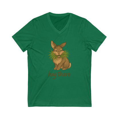Hay There Bunny V-Neck Shirt – Farm, Rabbitry & Rabbit Lover Classic Tee - Funny Unisex Animal T-Shirt