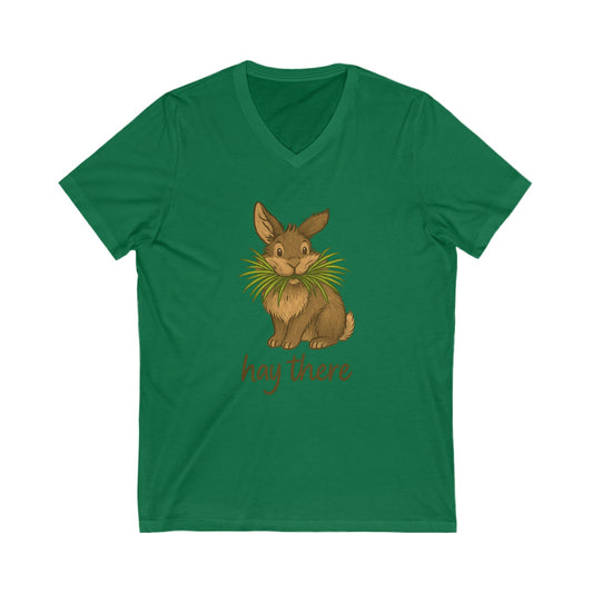 Hay There Bunny V-Neck Shirt – Farm, Rabbitry & Rabbit Lover Classic Tee - Funny Unisex Animal T-Shirt