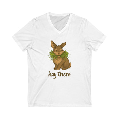 Hay There Bunny V-Neck Shirt – Farm, Rabbitry & Rabbit Lover Classic Tee - Funny Unisex Animal T-Shirt