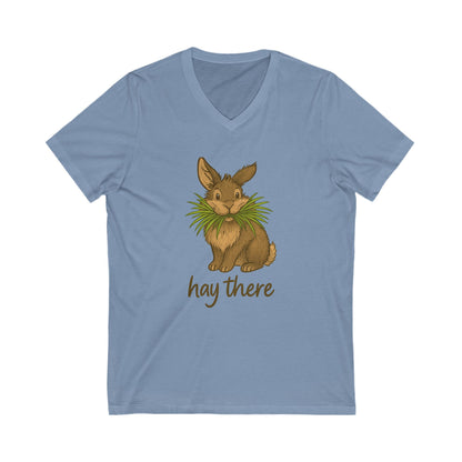 Hay There Bunny V-Neck Shirt – Farm, Rabbitry & Rabbit Lover Classic Tee - Funny Unisex Animal T-Shirt