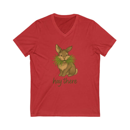 Hay There Bunny V-Neck Shirt – Farm, Rabbitry & Rabbit Lover Classic Tee - Funny Unisex Animal T-Shirt