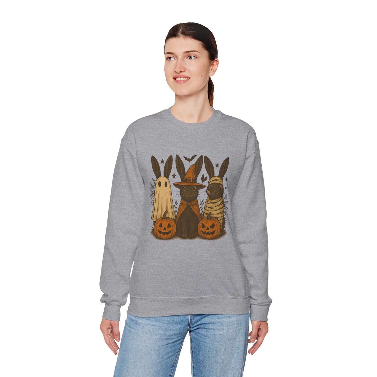 Ghosts, Witches & Mummies—Oh My! Halloween Bunny Sweatshirt - Cozy Fall Rabbit Apparel - Unisex Spooky Season Crewneck