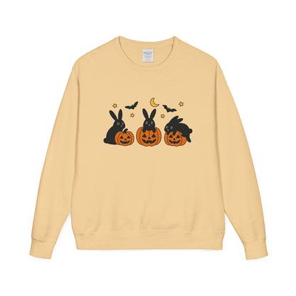 Pumpkin Patch Bunnies Halloween Sweatshirt – Rabbit & Jack-o’-Lantern Crewneck | Cozy Fall Fashion Unisex Apparel - Spooky Season Gift