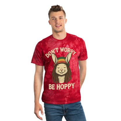 Don’t Worry Be Hoppy Tie-Dye Bunny Tee - Rasta Rabbit Reggae Hipster Shirt - Bohemian Style Top - Unisex Summer Tee - Vacation Outfit