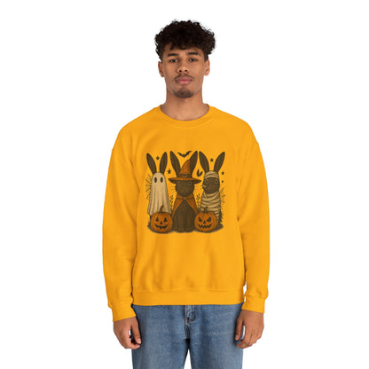 Ghosts, Witches & Mummies—Oh My! Halloween Bunny Sweatshirt - Cozy Fall Rabbit Apparel - Unisex Spooky Season Crewneck