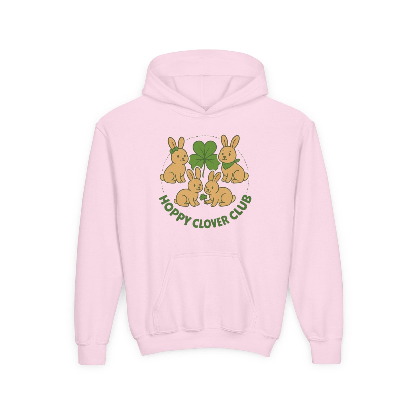 Youth “Hoppy Clover Club” Heavy Blend Hooded Sweatshirt – Lucky Rabbits & Clover Design