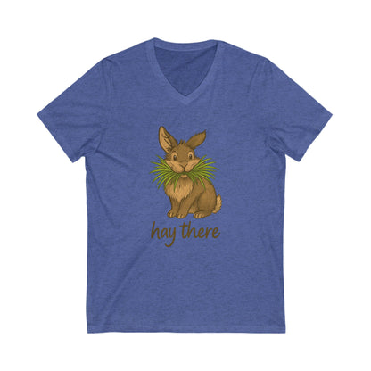 Hay There Bunny V-Neck Shirt – Farm, Rabbitry & Rabbit Lover Classic Tee - Funny Unisex Animal T-Shirt