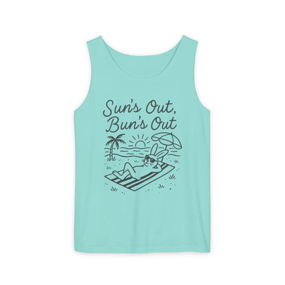 Sun’s Out, Bun’s Out Chill Beach Bunny Tank Top - Unisex Garment-Dyed Tee | Summer Rabbit Vibes - Beach Wear - Vacation Apparel