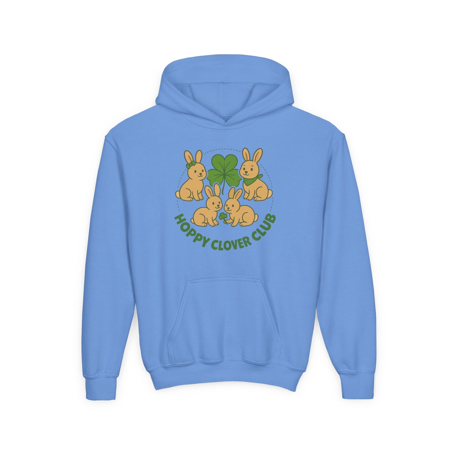 Youth “Hoppy Clover Club” Heavy Blend Hooded Sweatshirt – Lucky Rabbits & Clover Design