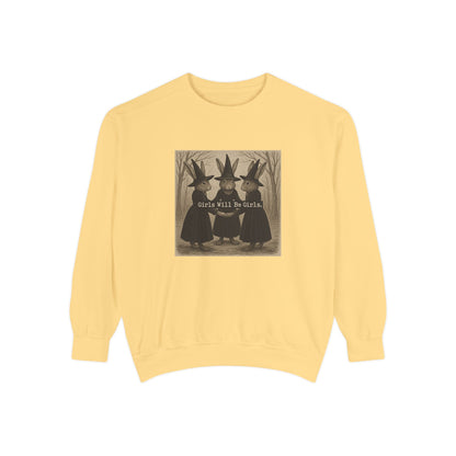 Girls Will Be Girls Rabbit Witch Circle – Garment-Dyed Bunny Sweatshirt | Halloween & Fall Collection