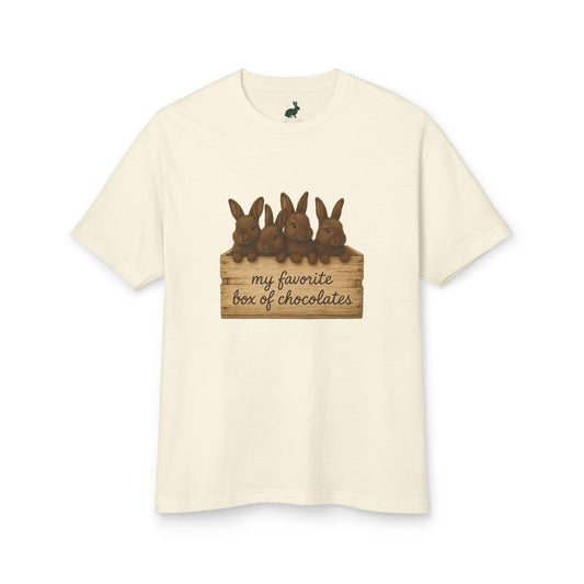 "My Favorite Box of Chocolates" Rustic Bunny Tee –  Rabbit Breeder T-Shirt - Unisex Bunthusiast Shirt
