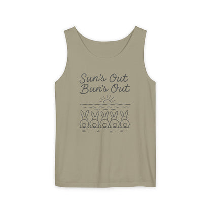 Sun's Out, Bun’s Out Tank Top – Funny Bunny Bums Summer Tee - Unisex Garment-Dyed | Beach Vibes - Vacation Apparel