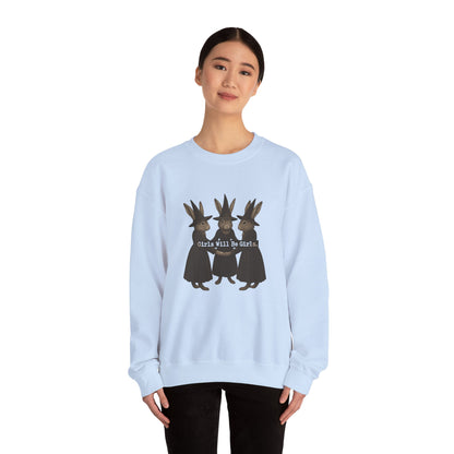 Girls Will Be Girls Witchy Rabbit Sweatshirt | Whimsical Bunny Witch Sisterhood Crewneck - Halloween & Fall Collection