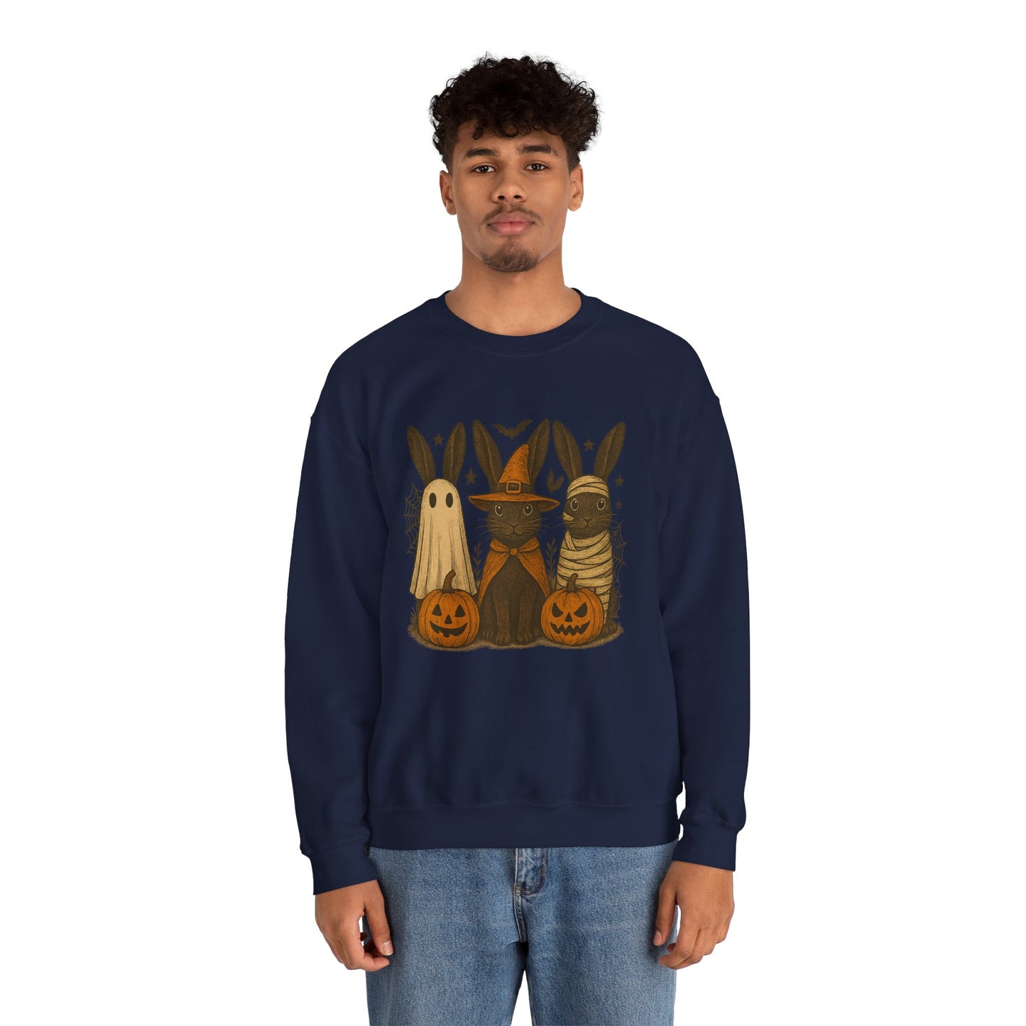 Ghosts, Witches & Mummies—Oh My! Halloween Bunny Sweatshirt - Cozy Fall Rabbit Apparel - Unisex Spooky Season Crewneck