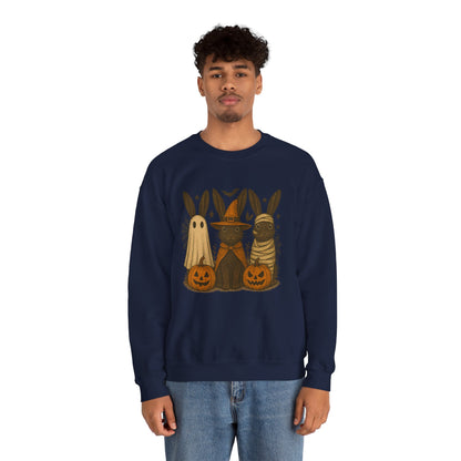 Ghosts, Witches & Mummies—Oh My! Halloween Bunny Sweatshirt - Cozy Fall Rabbit Apparel - Unisex Spooky Season Crewneck