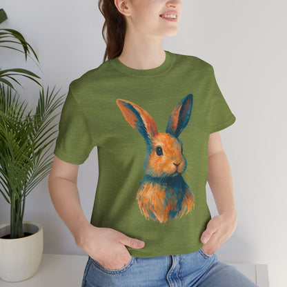 Golden Hour Bunny Unisex Short Sleeve Shirt – Painterly Rabbit Portrait T-Shirt - Artistic Graphic Tee for Animal Lovers - Unique Artwork