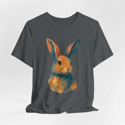 Golden Hour Bunny Unisex Short Sleeve Shirt – Painterly Rabbit Portrait T-Shirt - Artistic Graphic Tee for Animal Lovers - Unique Artwork
