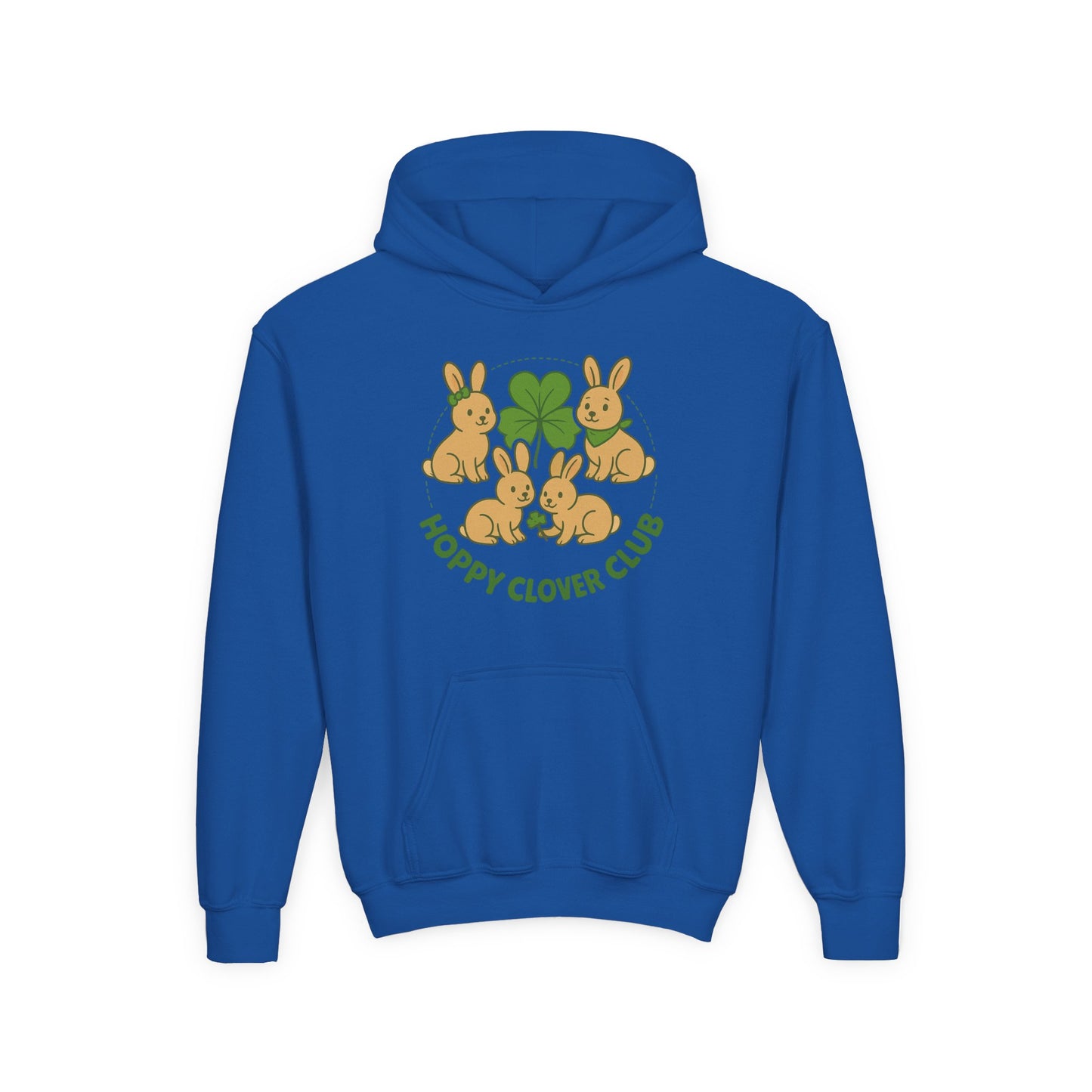 Youth “Hoppy Clover Club” Heavy Blend Hooded Sweatshirt – Lucky Rabbits & Clover Design