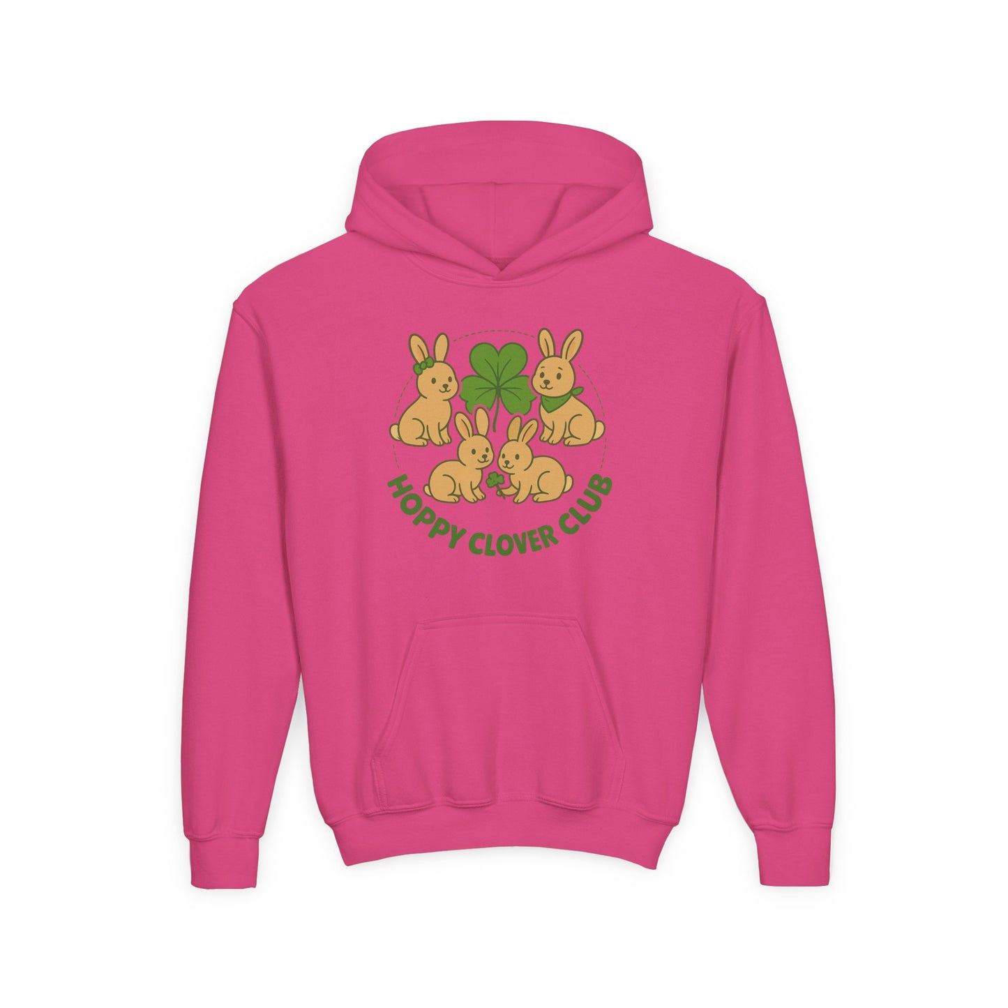 Youth “Hoppy Clover Club” Heavy Blend Hooded Sweatshirt – Lucky Rabbits & Clover Design