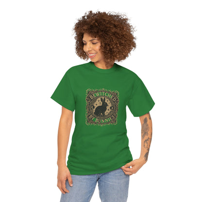 Bewitched by Bunnies Unisex Heavy Cotton T-Shirt – Enchanted Rabbit Halloween & Fall Graphic Tee | Bunny Lovers Gift