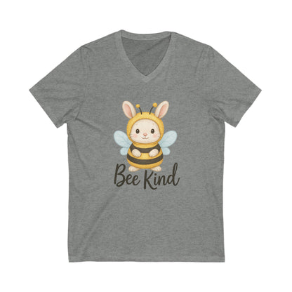 Bee Kind Bunny V-Neck T-Shirt – Sweet Rabbit in Bumblebee Costume - Unisex Jersey Short Sleeve V-Neck Tee