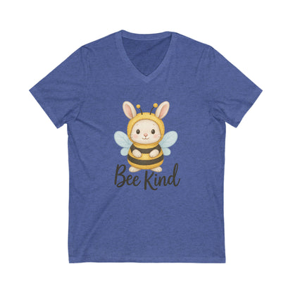 Bee Kind Bunny V-Neck T-Shirt – Sweet Rabbit in Bumblebee Costume - Unisex Jersey Short Sleeve V-Neck Tee