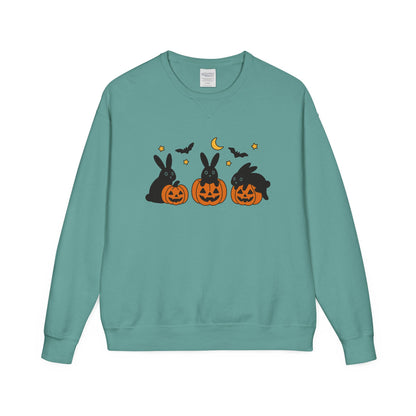 Pumpkin Patch Bunnies Halloween Sweatshirt – Rabbit & Jack-o’-Lantern Crewneck | Cozy Fall Fashion Unisex Apparel - Spooky Season Gift