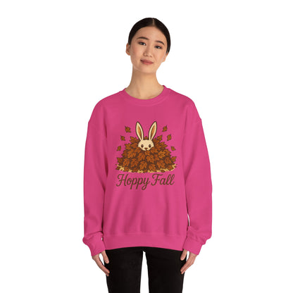 Hoppy Fall – Unisex Cozy Sweatshirt | Rabbit & Autumn Leaves Comfy Crewneck | Fall Fashion - Seasonal Halloween Gift