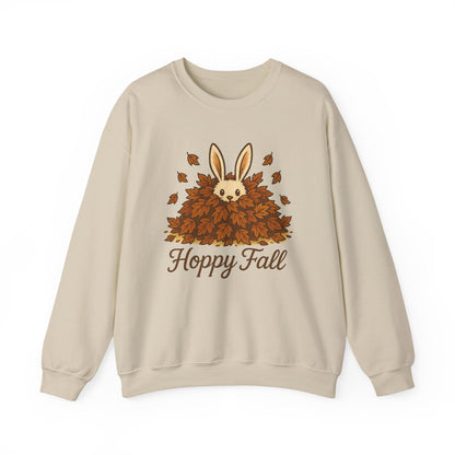 Hoppy Fall – Unisex Cozy Sweatshirt | Rabbit & Autumn Leaves Comfy Crewneck | Fall Fashion - Seasonal Halloween Gift
