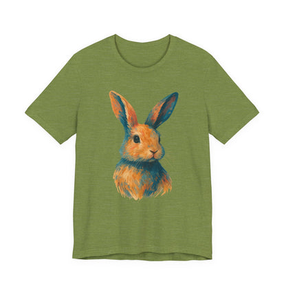 Golden Hour Bunny Unisex Short Sleeve Shirt – Painterly Rabbit Portrait T-Shirt - Artistic Graphic Tee for Animal Lovers - Unique Artwork