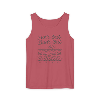 Sun's Out, Bun’s Out Tank Top – Funny Bunny Bums Summer Tee - Unisex Garment-Dyed | Beach Vibes - Vacation Apparel