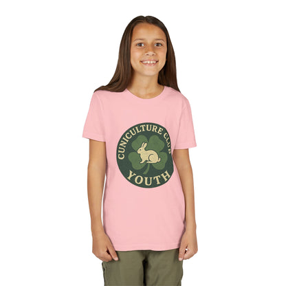 Cuniculture Club Youth Unisex T-Shirt – Distressed Clover & Bunny Emblem Tee - Fun Farm Kids Rabbit Club Shirt