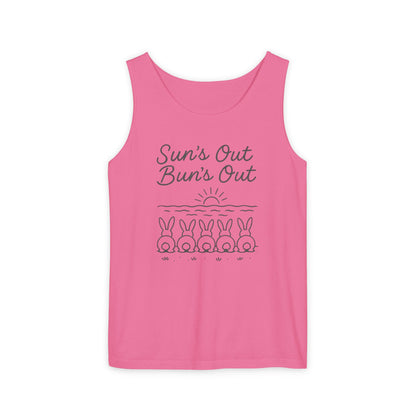 Sun's Out, Bun’s Out Tank Top – Funny Bunny Bums Summer Tee - Unisex Garment-Dyed | Beach Vibes - Vacation Apparel