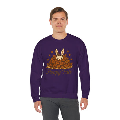 Hoppy Fall – Unisex Cozy Sweatshirt | Rabbit & Autumn Leaves Comfy Crewneck | Fall Fashion - Seasonal Halloween Gift