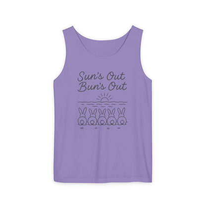 Sun's Out, Bun’s Out Tank Top – Funny Bunny Bums Summer Tee - Unisex Garment-Dyed | Beach Vibes - Vacation Apparel