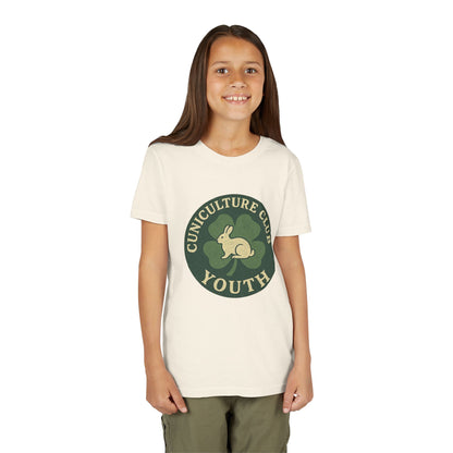 Cuniculture Club Youth Unisex T-Shirt – Distressed Clover & Bunny Emblem Tee - Fun Farm Kids Rabbit Club Shirt